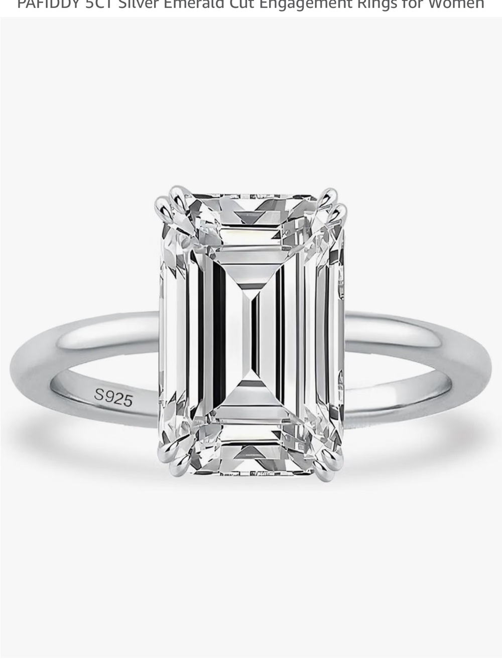 PAFIDDY 5CT Silver Emerald Cut Engagement Rings for Women size 9